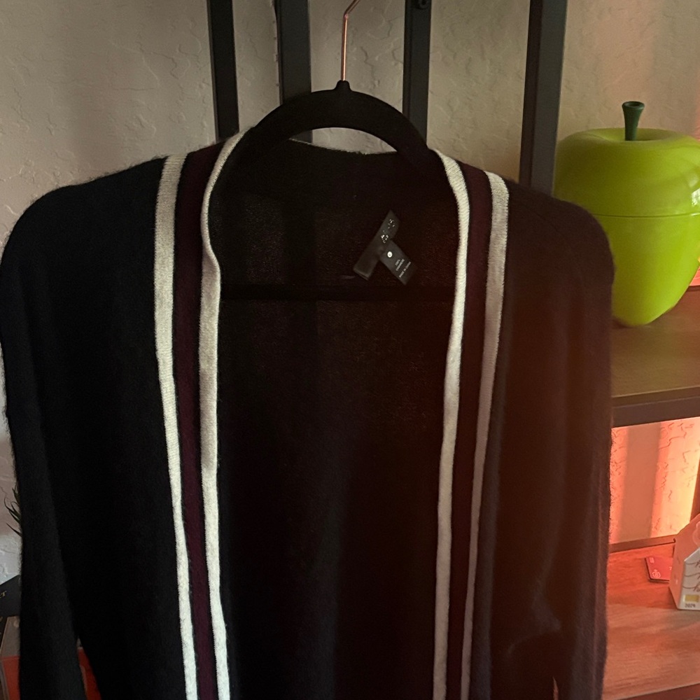 Aqua Black Cardigan with White and Red Stripes